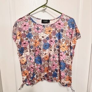 Cider Vintage Look Floral Pink and Blue Ruched Crop Top